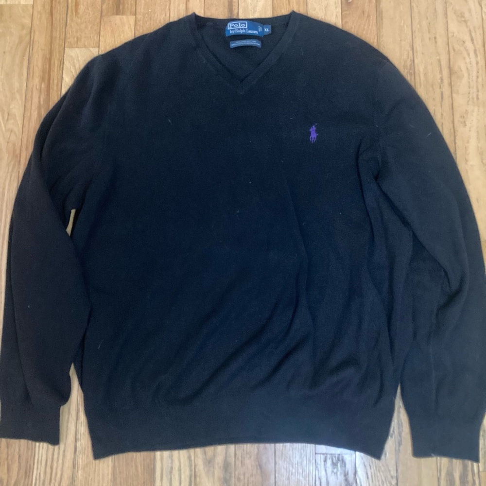 Mens Polo Ralph Lauren Black  100% Cotton Crew Neck Classic Sweater Large XL